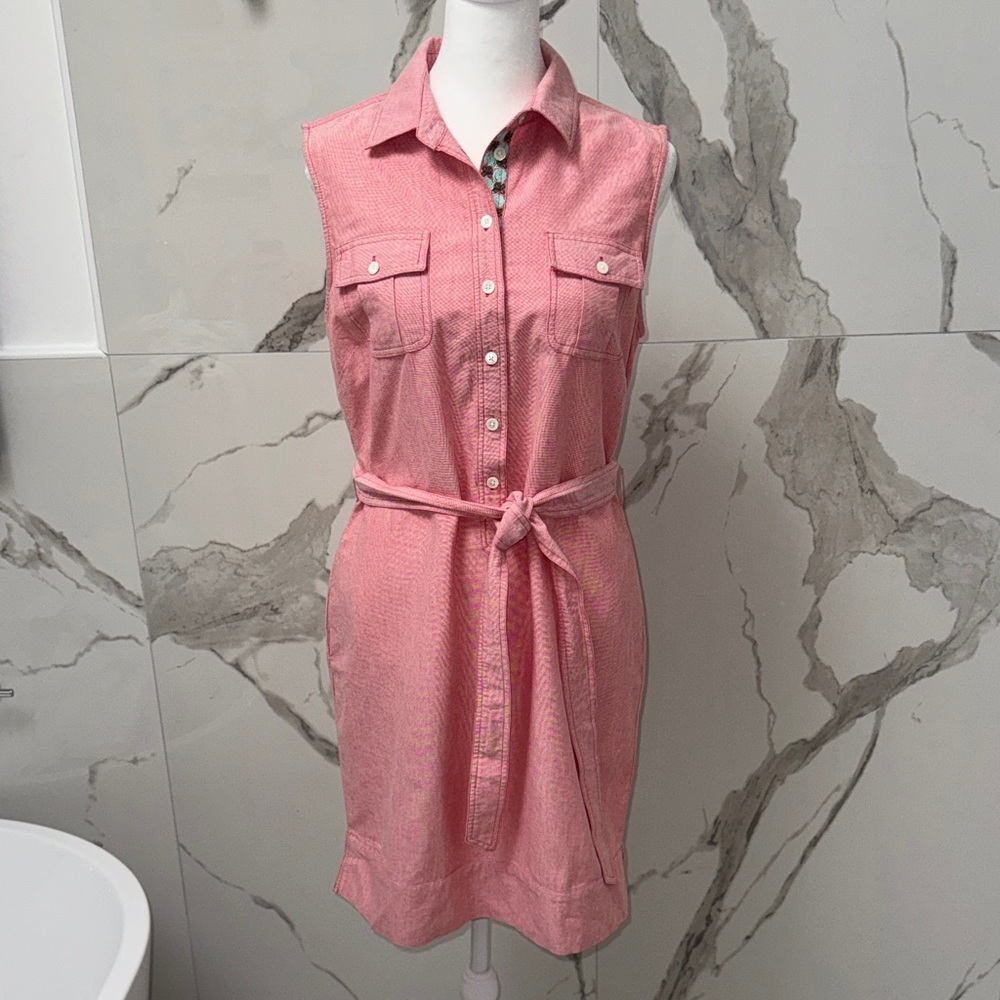 Vineyard Vines Sleeveless Pink Button-Front Shirt Dress with Waist Tie - Picture 1 of 7